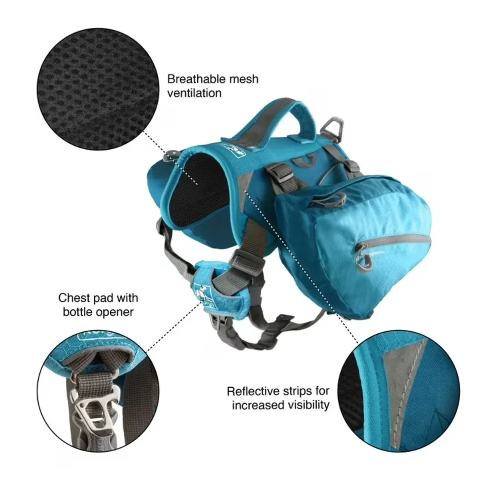Kurgo Blue‎ Baxter Dog Backpack Saddlebag Pack Adjustable Saddlebag Hiking